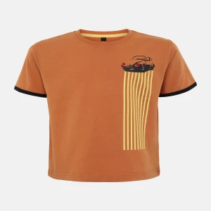 Burnt Orange Printed Cotton T-Shirt